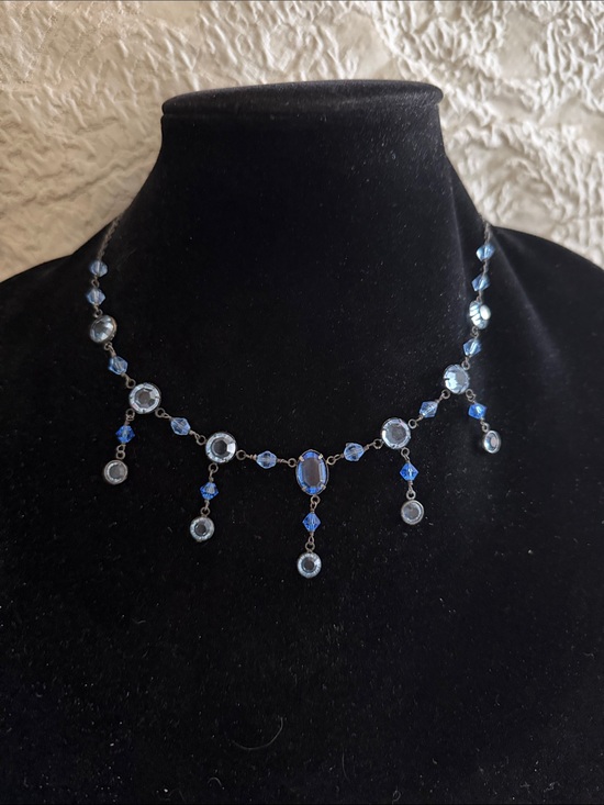 Jewelry - Crystal necklace deep and light blue sterling silver handmade vintage